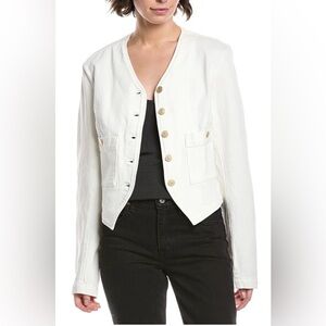 $258 - 7 For All Mankind Cream Button-Up Collarless Blazer Jean Jacket M NWT